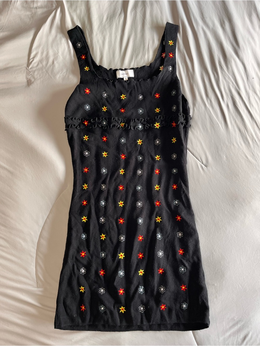 RIHOAS Black Sleeveless Star Sweater Viscose Pop Mini Dress Women’s Sz S EUC